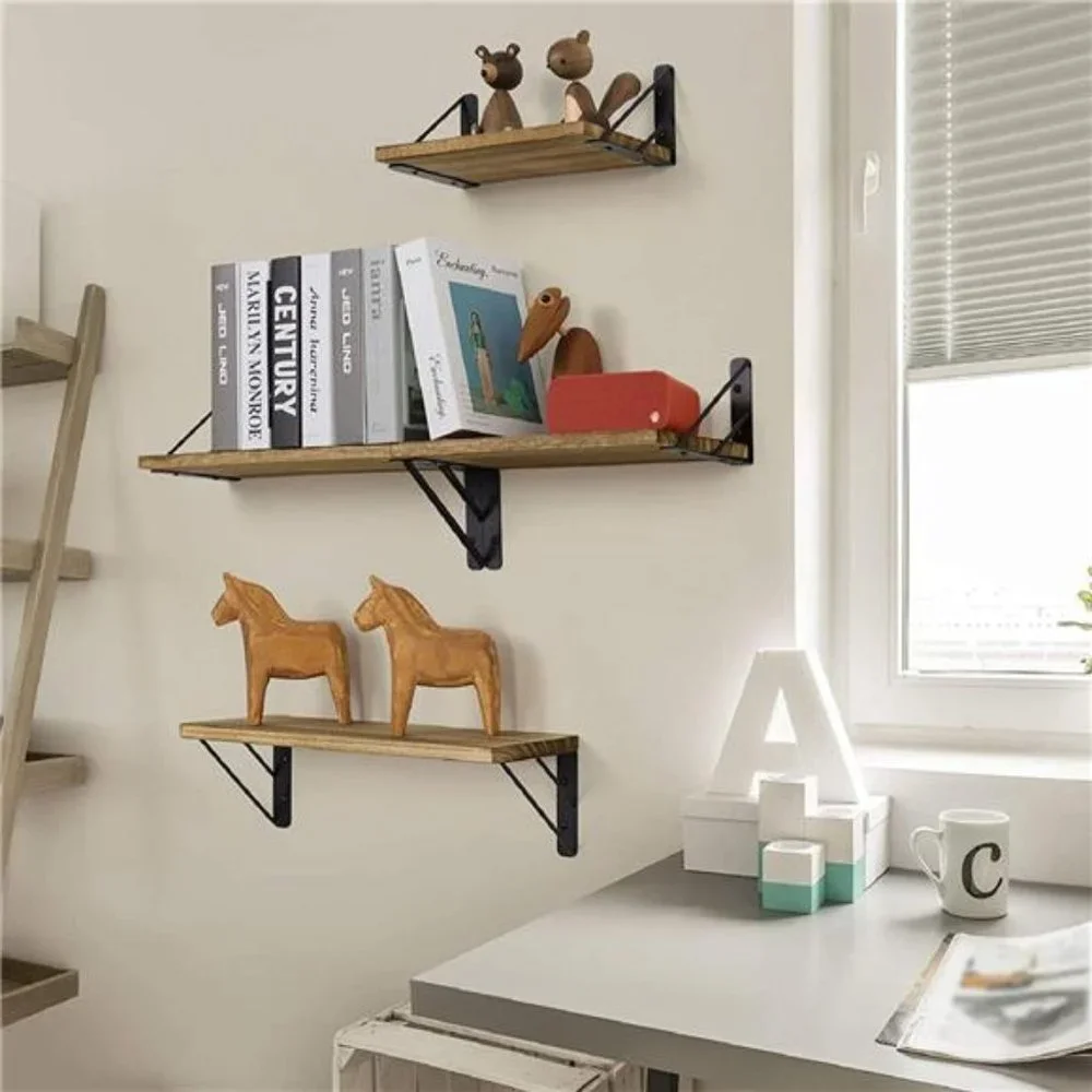 Floating Wall Shelves- Set of 3- for Bedroom Decor Living Room Kitchen Storage